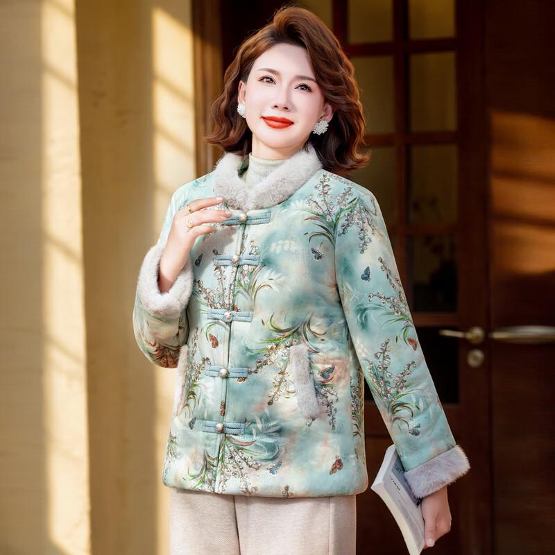 Mid-Aged Women's Chinese Style Padded Floral Cotton Jacket