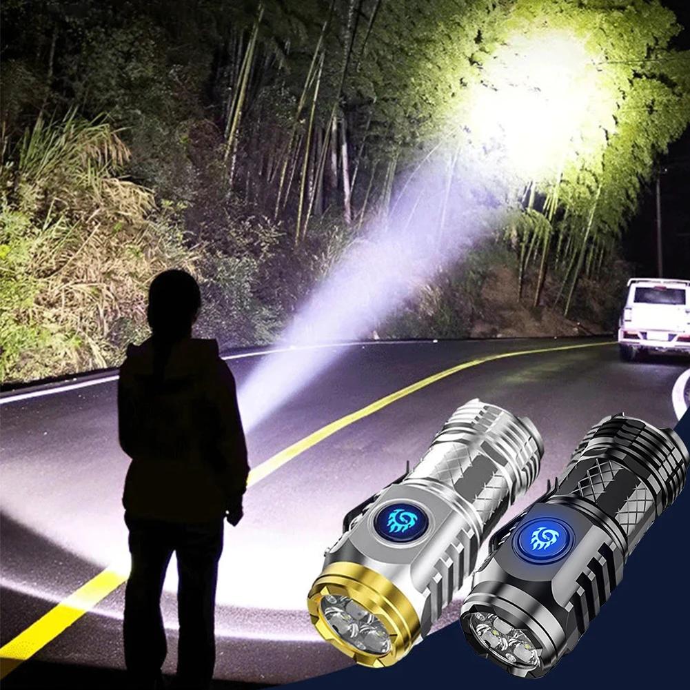 1-2Pcs Type-C Rechargeable Waterproof Flashlight Adjustable Brightness Flash Light Super Bright Powerful Handheld Flashlight