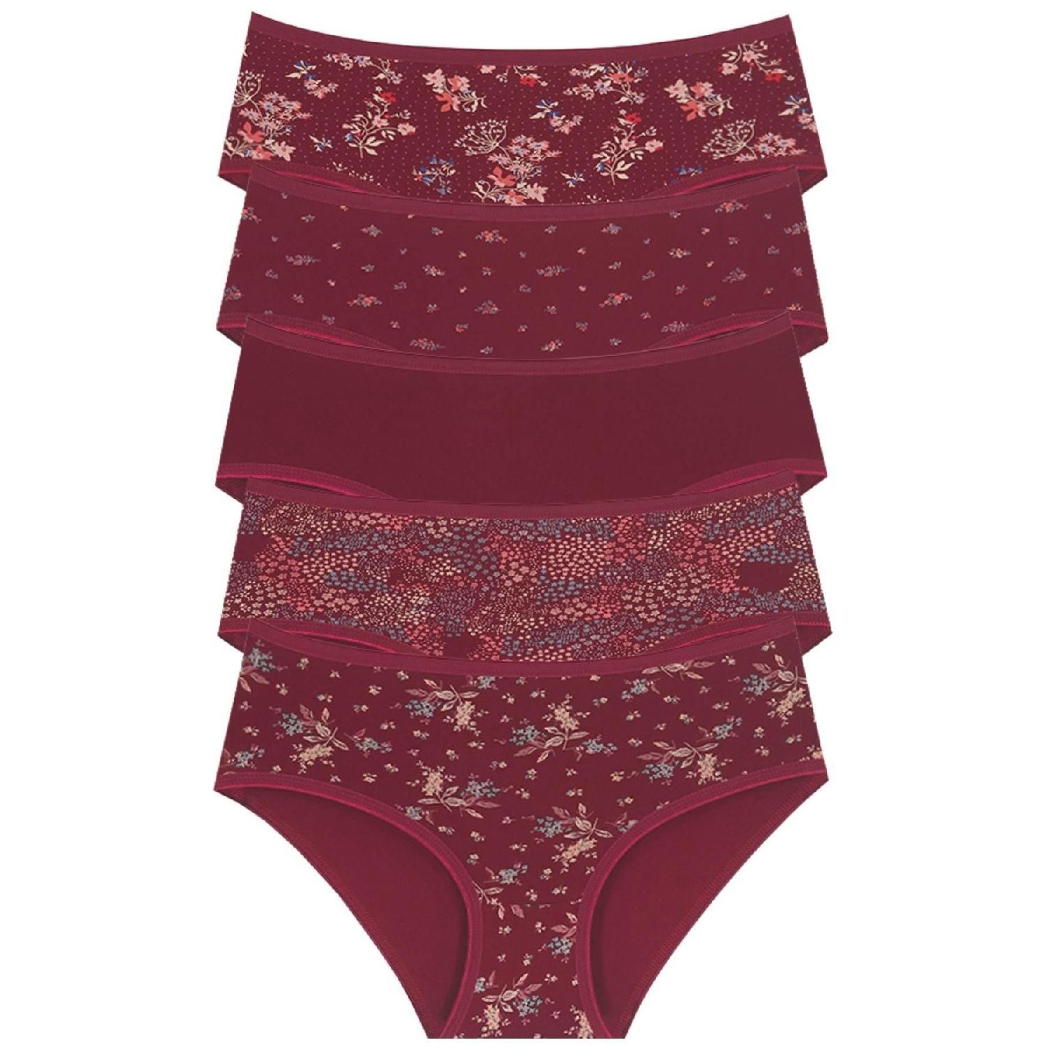 

18006-5 Women s 5-piece Flowers Bato Panties Pack V27 L бордовий