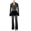 2024 European & American Lace Patchwork Deep V Top & Sheer Flared Pants Women's Set