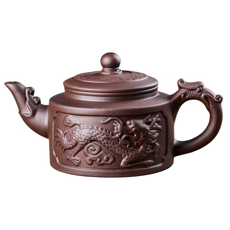 Retro Carving Purple Pottery Teapot Ceramic Household Kettle Pot Kung Fu Tea Set Pure Handmade Teapot Teapot for Tea Puer Tea