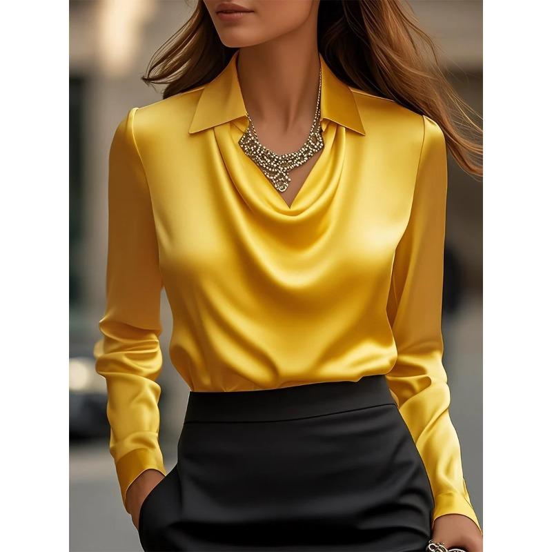 TIFICY Camicette e camicie con collo a polo a maniche lunghe con stampa tinta unita primavera autunno moda casual da donna