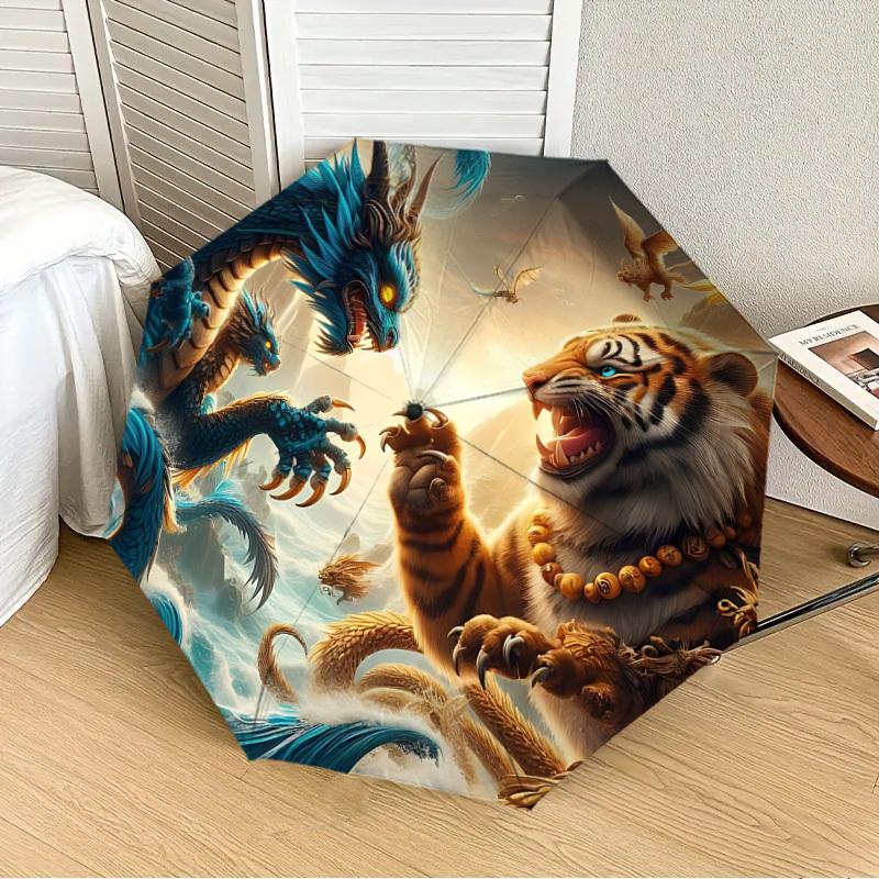 

1PC Mythical Creatures Automatic 8-Bone Folding Umbrella - Durable Polyester & Iron Frame,Userfriendly Operation y250929154