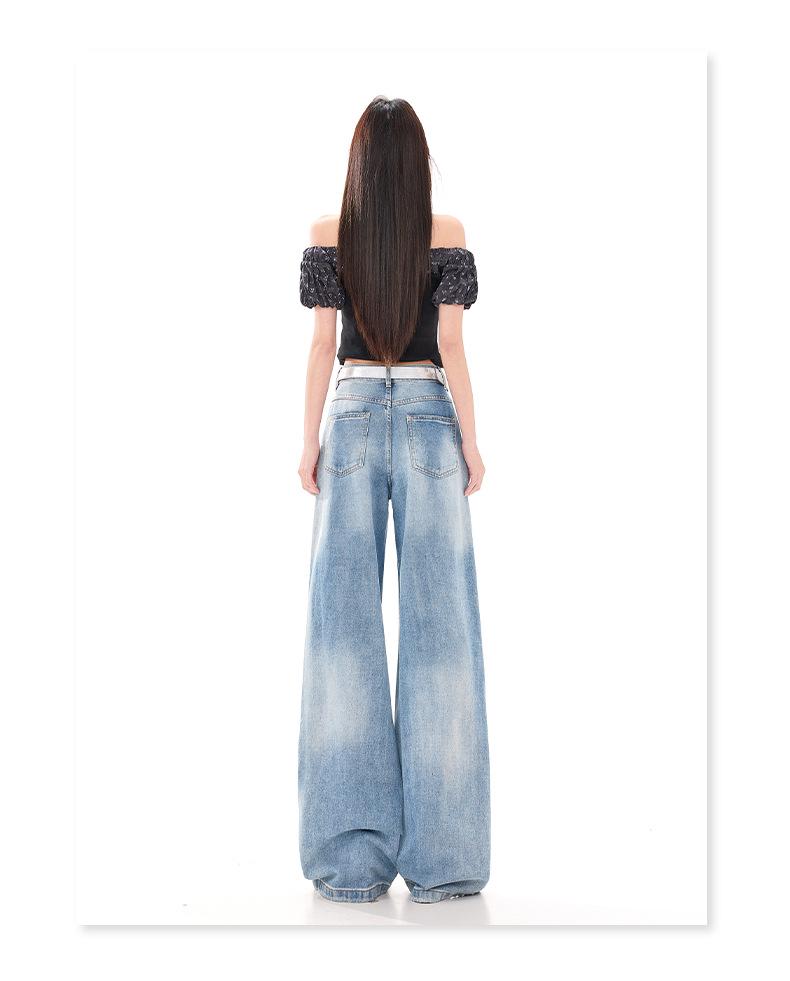 Women's American Retro Ripped Wide-Leg Jeans - 2026 Spring/Summer Collection, Versatile Slimming Design.