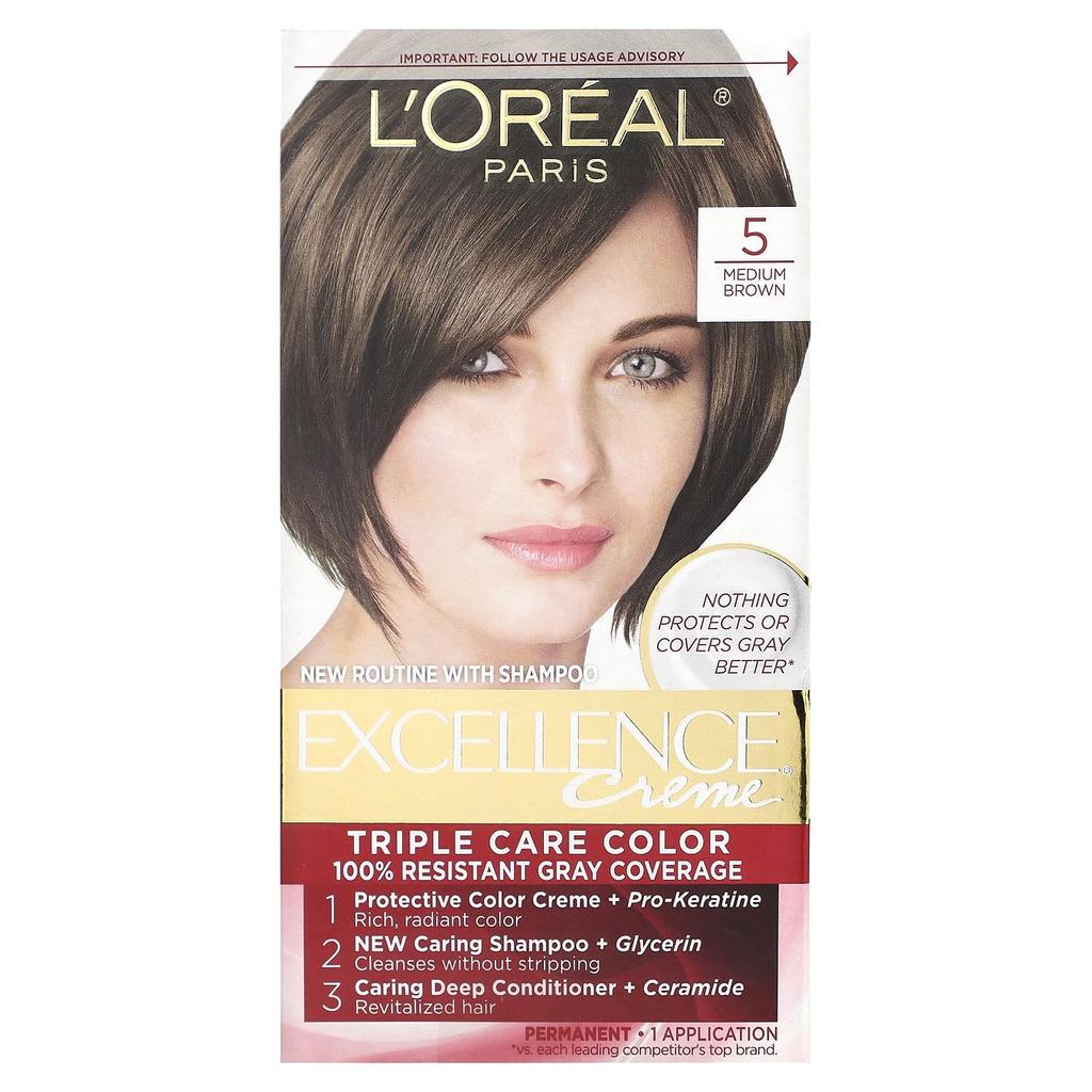 L'Oréal, Excellence Cream, Triple Care Color, Medium Brown 5, 1 Time