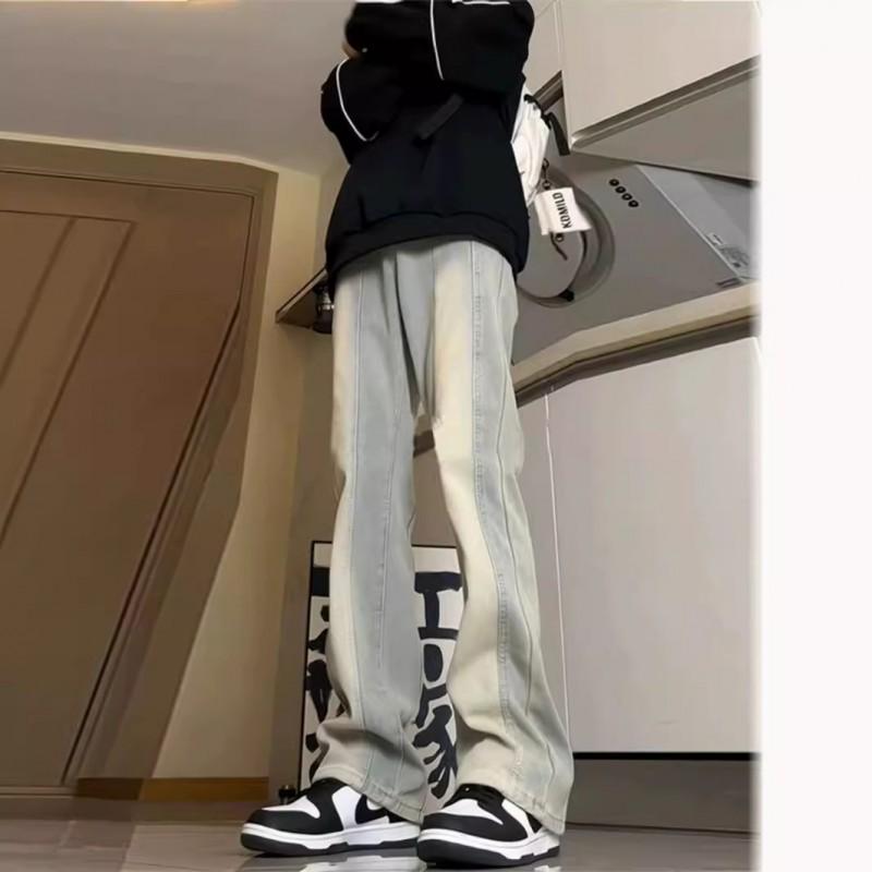 Mens Gradient Flare Jeans American High Street Design Spliced Straight Leg Denim Pants