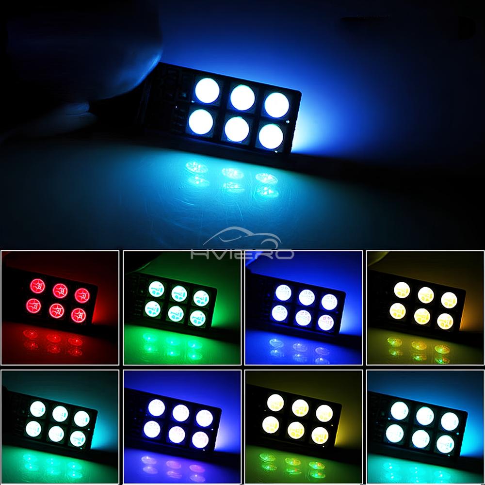 2X Auto Interior Decoration LED T10 W5W Atmosphere Car Light RGB Remote Controller Colorful Reading Door Side Marker Tail Backup