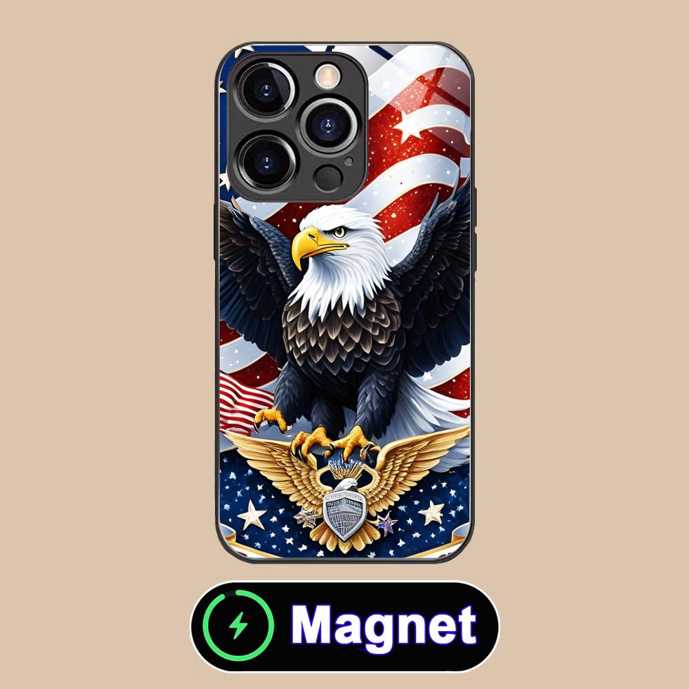Custodia per Telefono Cellulare MagSafe in Vetro con Bandiera USA America per iPhone 17 16 15 14 13 12 11 Air Pro Max Plus Mini Copertura Colorata