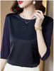 Seven-Sleeve Women's Satin Acetate T-Shirt - Spring 2025 Collection, Modal Round Neck, Fashionable and Versatile.