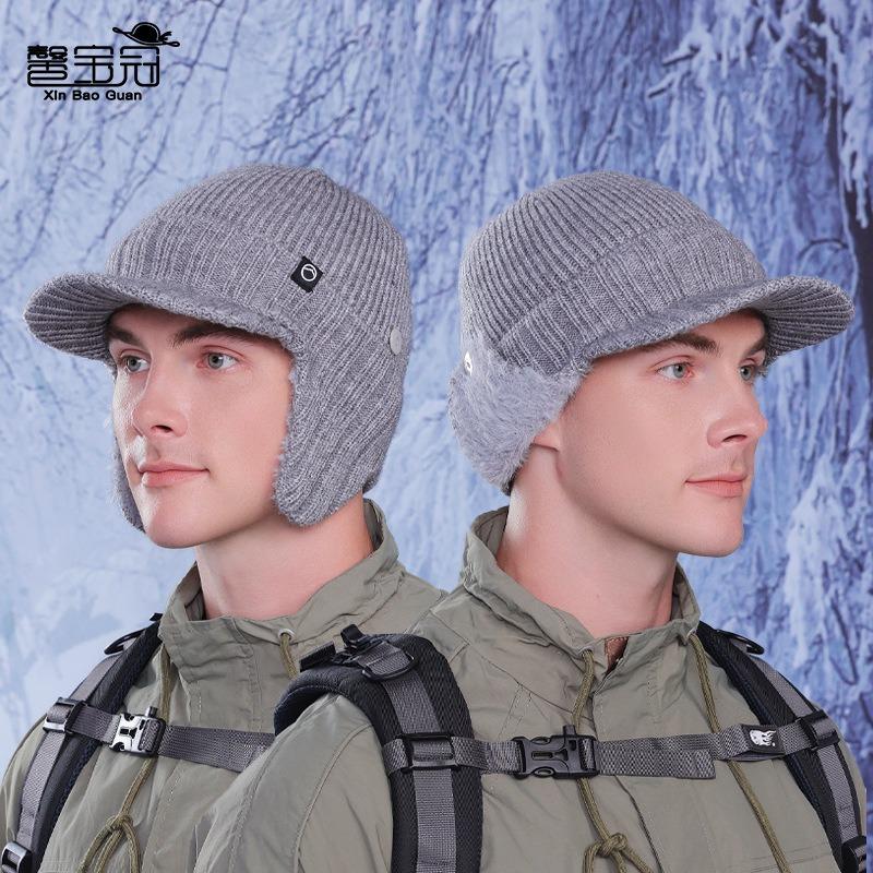 Winter Ear Protection Bag Hat Men's Cold Protection and Warmth Knitted Duck Tongue Baseball Cap Outdoor Riding Plush Wool Cap