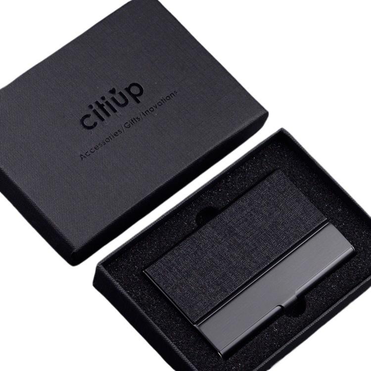 Men's Portable Black Titanium Steel Business Card Holder with Free Custom Logo Engraving