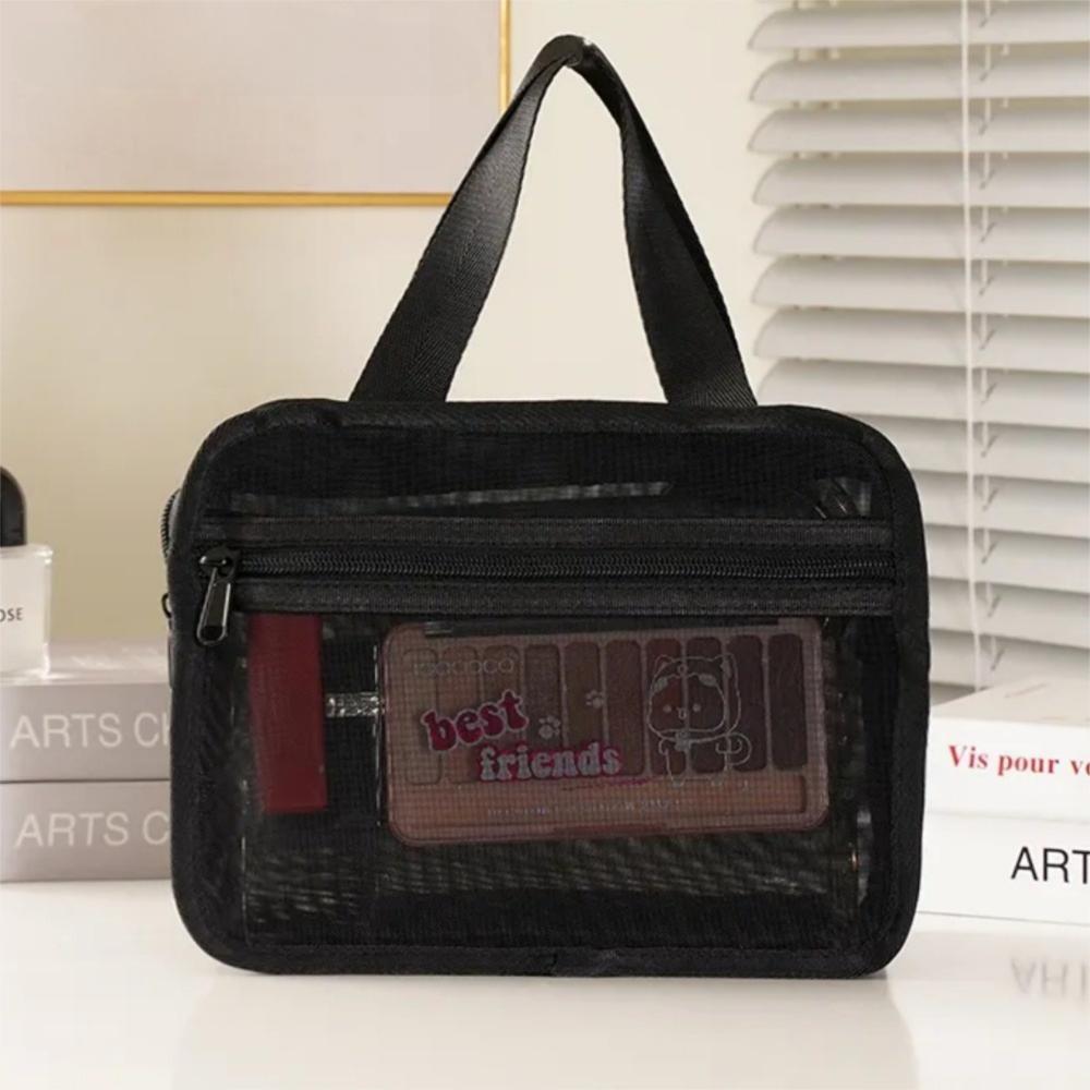 Black Storage Bag Mesh Yoga Shoulder Bag Portable Travel Toiletry Bag