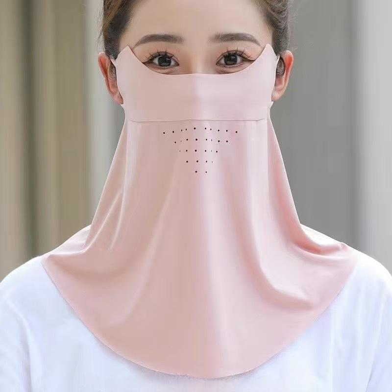 Women's Ultra-Thin Ice Silk Sunscreen Mask with UV Protection and Breathable Full Face & Neck Coverage for Summer.