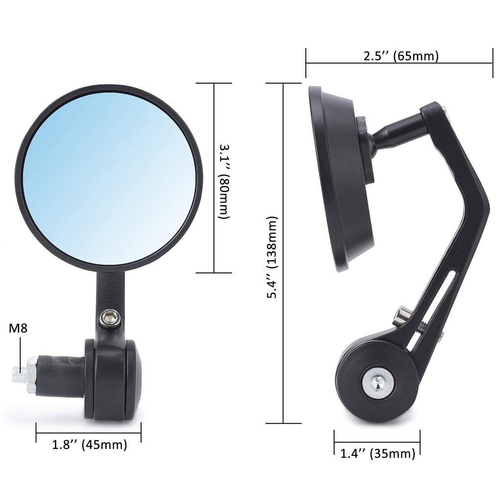 Esprotori Motorcycle Rearview Universal Motorcycle Bar End Black Compatible with and Chopper Mirror, Mirror, Round, Honda, Kawasaki, Yamaha,