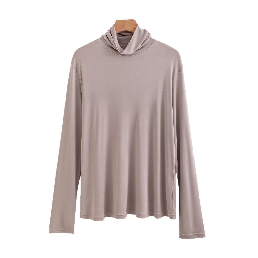 spring new slim-fit inner silk base simple solid color turtleneck t-shirt fashionable casual versatile top