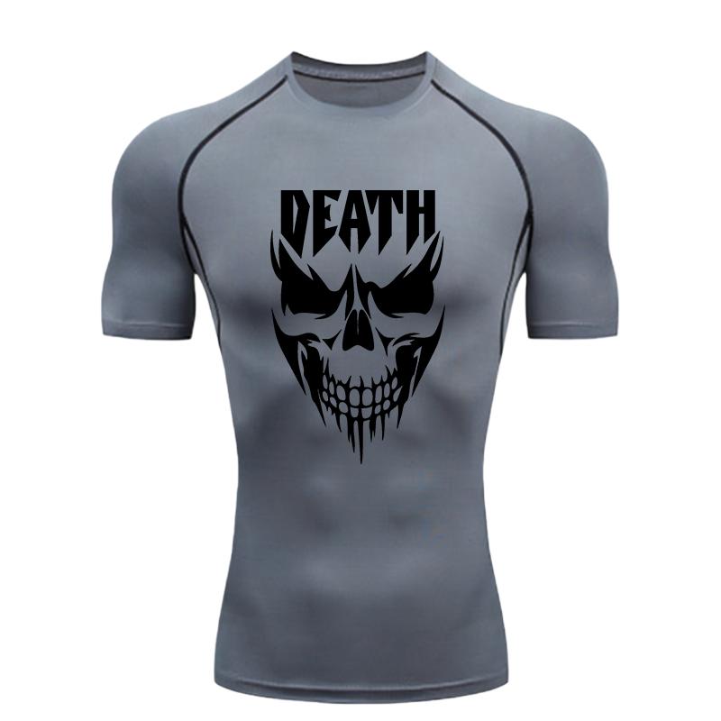 Skull Pattern Men's Sports T - Shirt Training Fitness Compression Workout T - Shirt Athletic Tees Gym T - Shirts Running