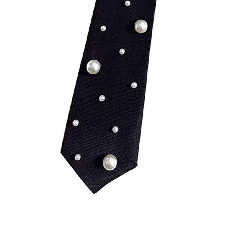 Stylová předvázaná kravata zdobená perlami pro ženy polyesterová tkanina není potřeba vázat formální nebo neformální nošení