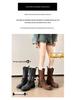 Autumn 2025 Genuine Leather Retro Mid-Calf Buckle Boots - Western Chunky Heel Motorcycle Style