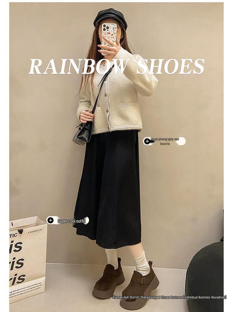 Yang Mi Style Women's Platform Loafers: 2025 Autumn Slip-On, Versatile Birkenstock-Inspired Shoes, Size 34