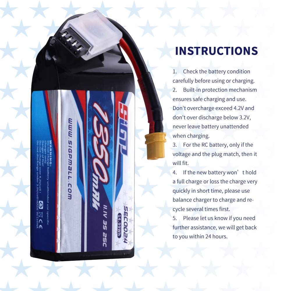 SIGP 11.1V 3S LiPo 1350mAh 25C RC Soft Pack with XT30 Plug for RC Airplanes, Quadcopter, Helicopter Drones, FPV Racing, and Hobbies (2-Pack)