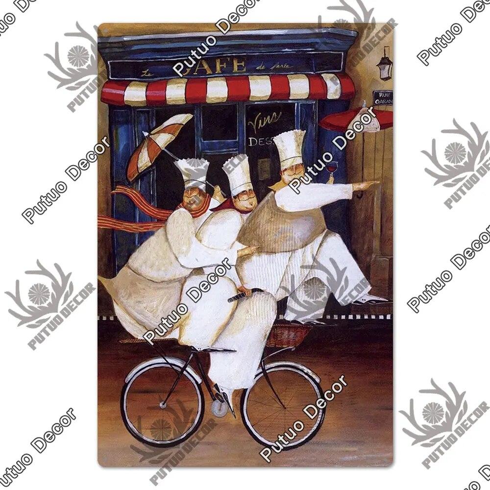 Putuo Decor Chef Metal Painting Retro Tin Sign Cook Kitchen Vintage Wall Decor Restaurant Diner Bistro
