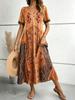 Summer European and American Bohemian print dress V-neck single-breasted loose and thin A-shaped medium and long vacation skirt women's clothing