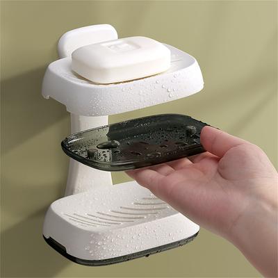 Magnetic Suction Soap Dish Plastic Soap Rack Simple Creative Hole-free Double-layer Soap Box Soap Dish Bathroom Wall-mounted