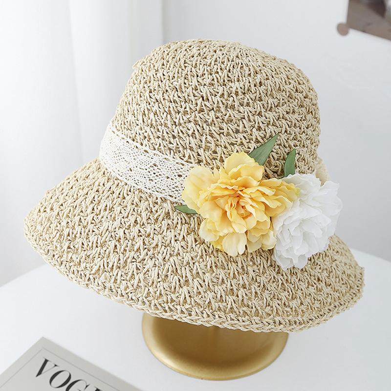 Bali seaside vacation full circle flower sun hat empty breathable crochet straw hat women sunscreen sunshade bucket hat