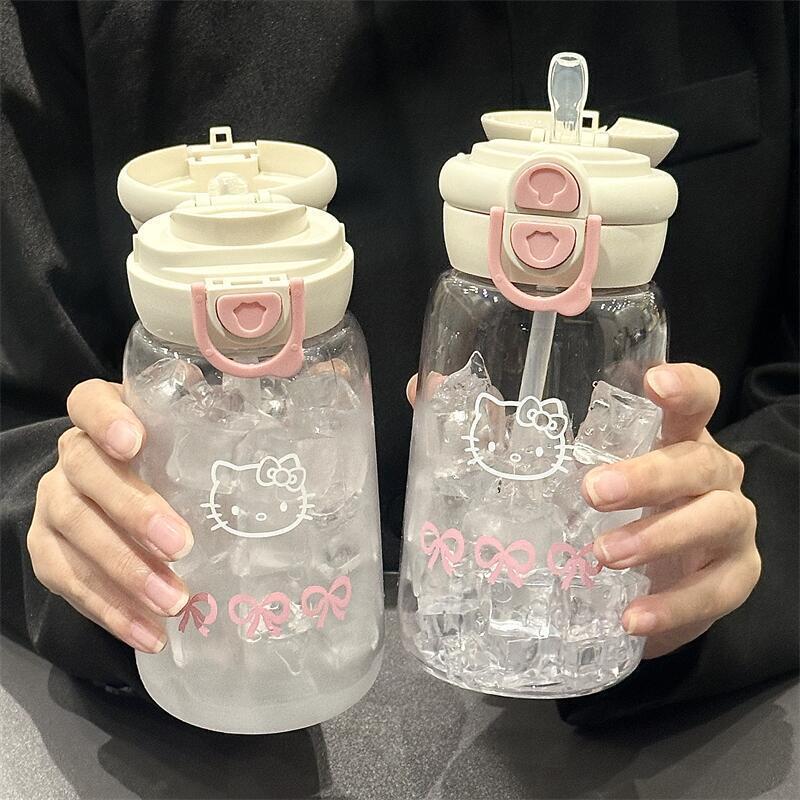 500ml Hello Kitty Brčko Kelímek Roztomilý Přenosný Plastový Kelímek Jednoduchý Studentský Dvojitý Kelímek na Pití Sportovní Nepropustný Kelímek na Vodu Dárek pro Dívky