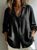 Women's Oversized White Linen Button-Down Shirt - Relaxed Long Rolled Sleeve Casual Summer Beach Vacation Blouse