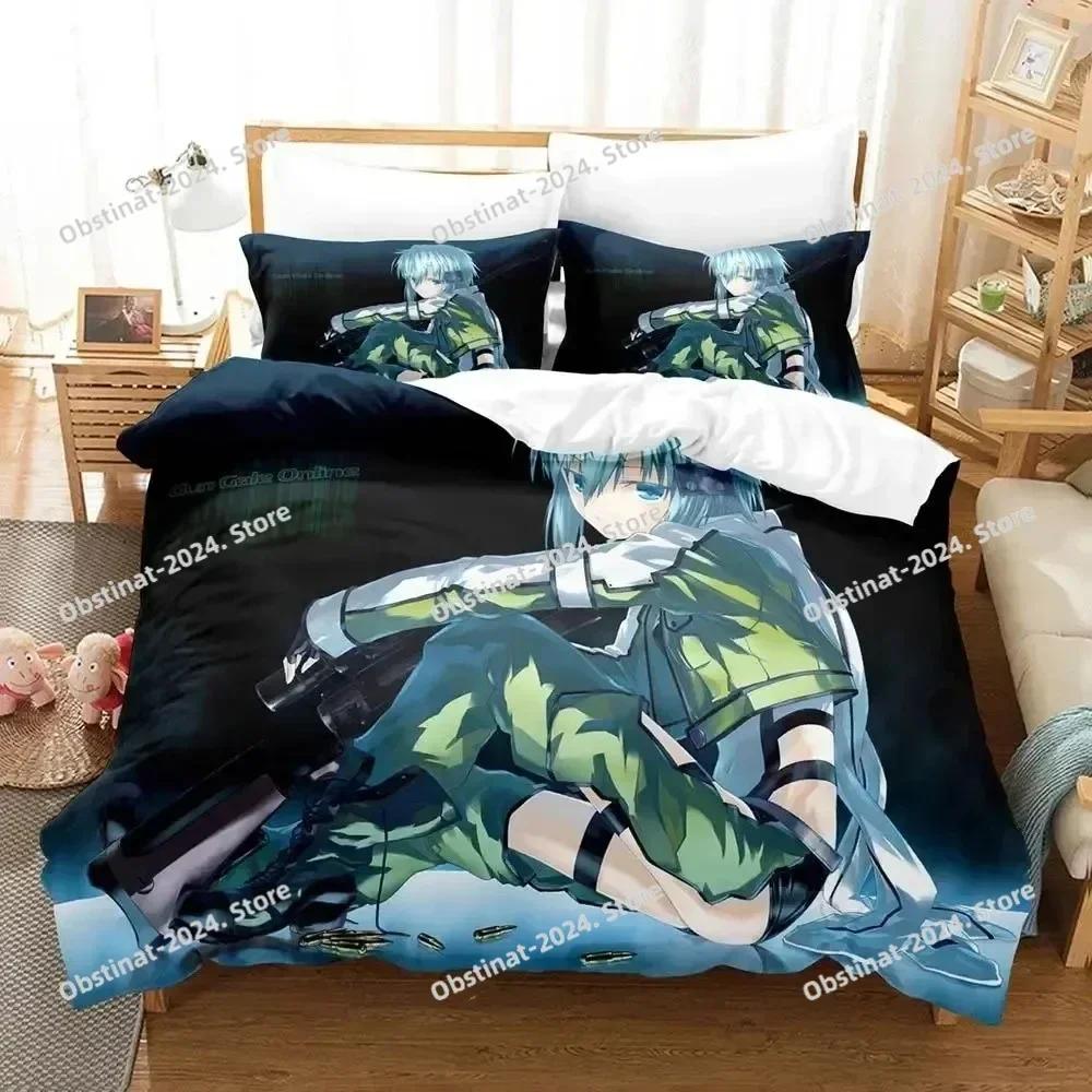 Anime Asada Shino Sword Art Online Bedding Set Duvet Cover Bed Set Quilt Cover Pillowcase Comforter King Queen Size Boys Adult