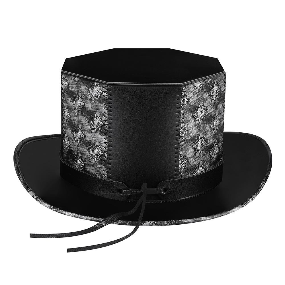 Retro Knight PU Leather Embossed Rivet Flat Top Hat for Halloween Party