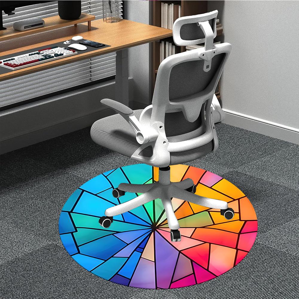 1pc Stained Glass Spectrum Office Round Area Rug, Indoor Mat Suitable ForOffice, Under Office Chairs Bedroom Living Room Home Decor, Room Deco T085