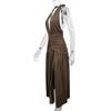 Women Summer Casua Halter Backless High Splice Solid Color Evening Party Dress