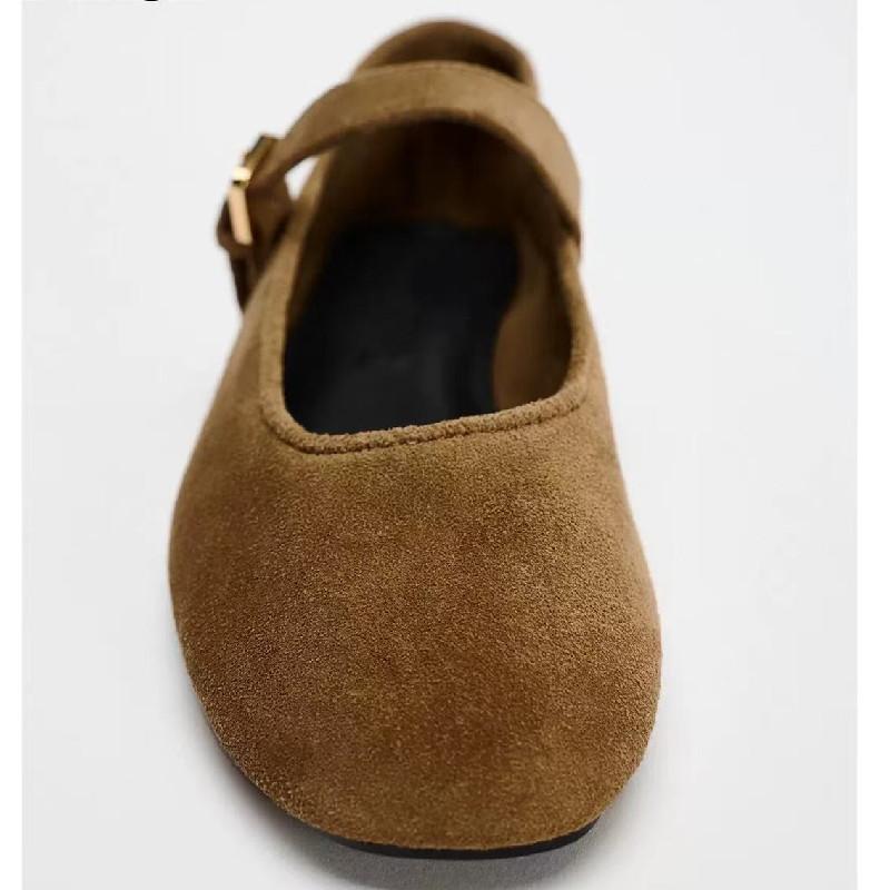 Hochwertige Wildleder-Optik Ballerinas Damen Retro Braune Schnalle Mary Jane Schuhe Mode Gemütlich Schuhe Zapatos De Mujer