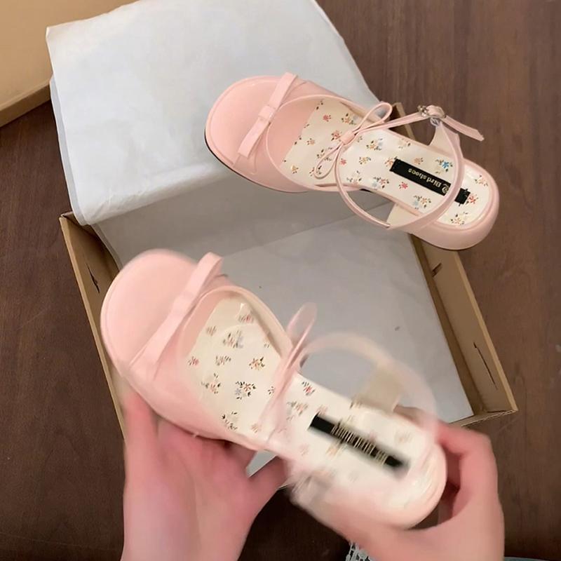 Fashion Summer Cover Toe Thick Heel Women Sandals Fashion Butterfly-knot Dress Shoes Women's Dancing Party Prom Sandalias