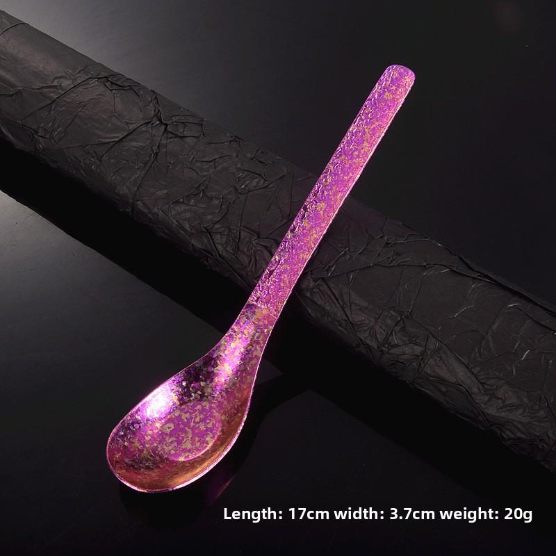 Chinese Household Hammer Patterned Handle Crystal Ice Flower Children's Flat Bottomed Spoon