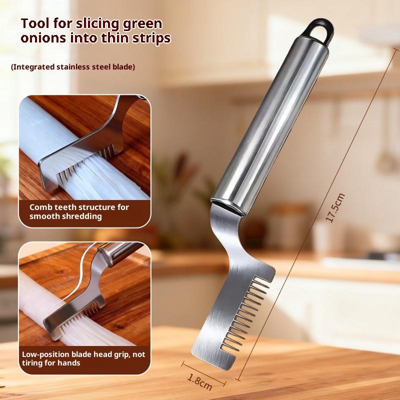 1Pc Stainless Steel Green Onion Cutter Shred Silk Knife Curved Cutter Head Design Food Speedy Chopper Kitchen Gadgets