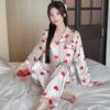 Spring Summer Long-Sleeve Luxury Bee Print Ice Silk Pajamas - Women's Two-Piece Set