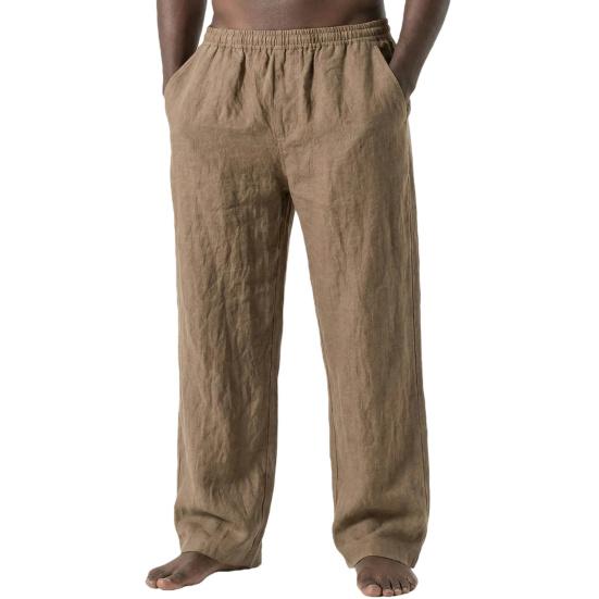 Men Linen Casual Pants Breathable Loose Fit Summer Trousers Solid Color Holiday Pants for Travel Beach Vacation