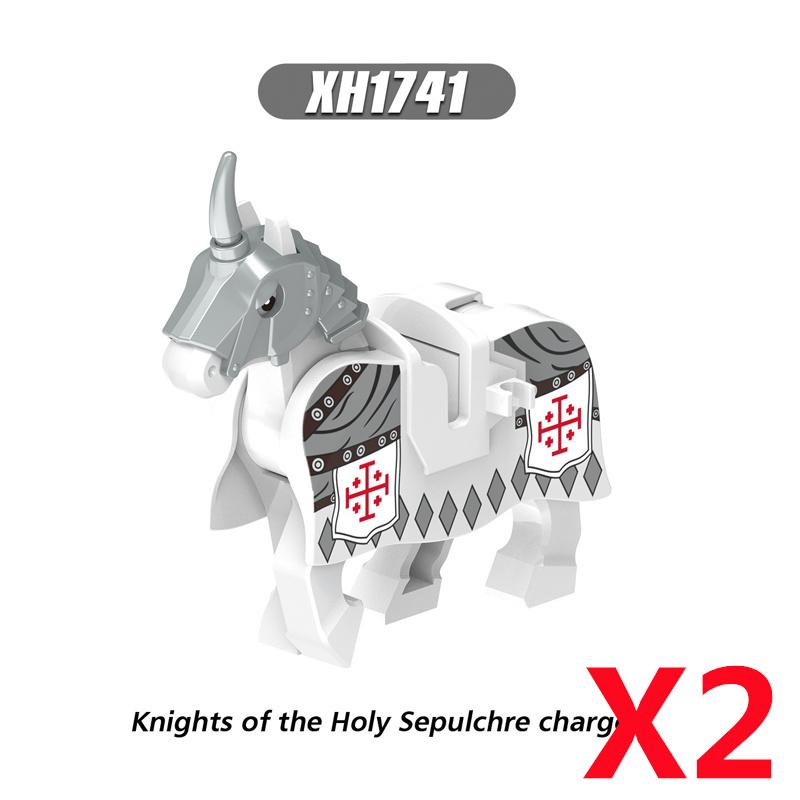 Medieval Military Castle Knight Building Blocks Riding Horse Wolf Bear Animal Vest Weapon Flag Saddle Dragon Toy Brick Gift K024
