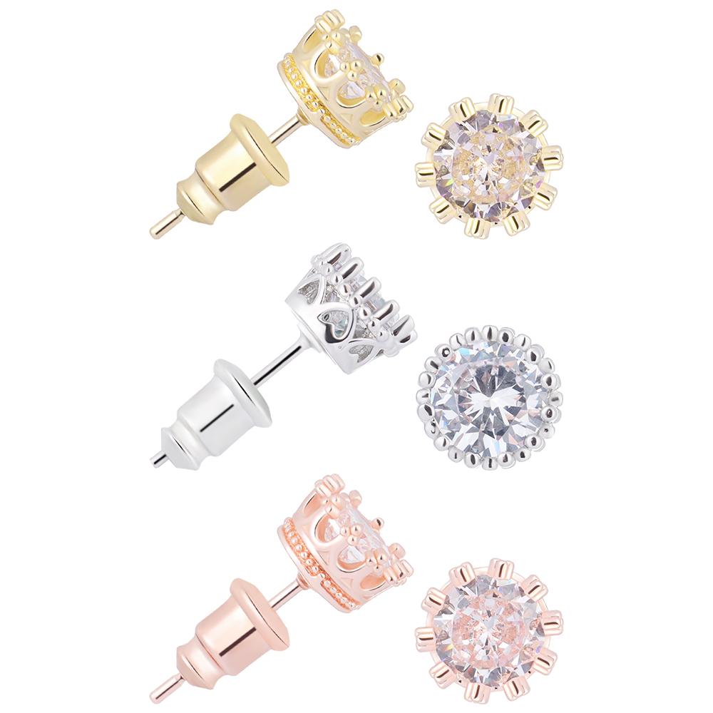 

1Pair Trendy Men Zircon Classic Fashion Jewelry Crown Stud Earrings Ears Stud