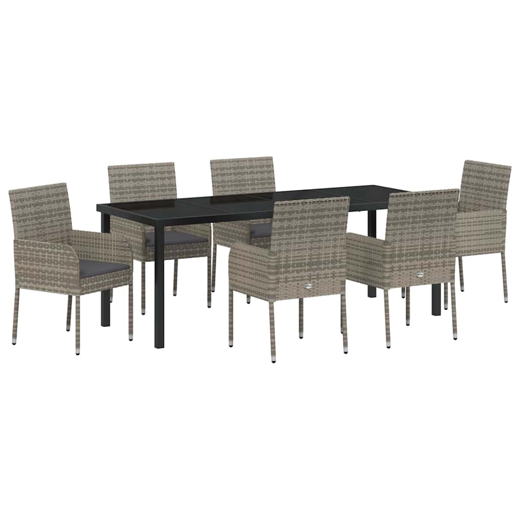 Garden Dining Set with Cushions 7 pcs Grey Poly Rattan