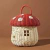 Rattan Woven Mushroom Basket Hand Woven Wicker Boxes Vacation Picnic Baskets Bohemian Portable Storage Boxes Sundries Organizer