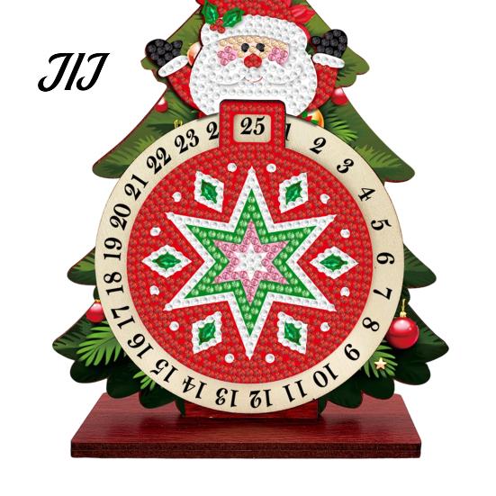 Gemstone Painting Decoration Christmas DIY Rhinestone Countdown Calendar, 25 Days Rotating Creative Gift Tree Advent Wooden Tabletop Ornament
