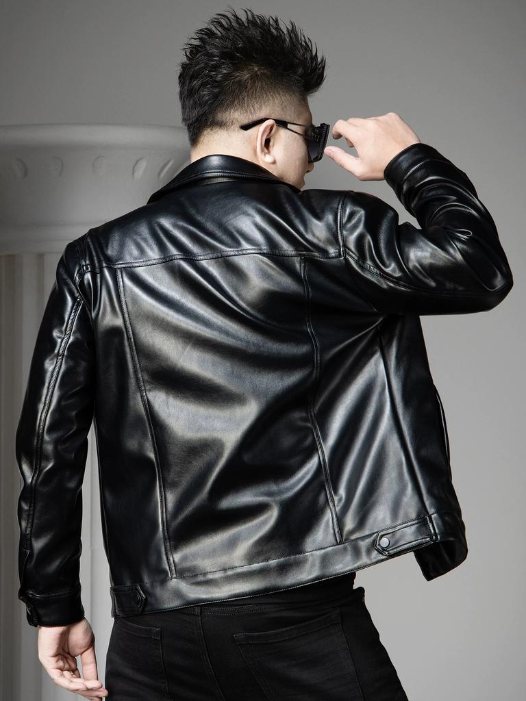 European Trendy Brand Lapel Jacket Men's Leather Jacket 2025 Autumn New Fashion Versatile Stylish Casual Leather Coat