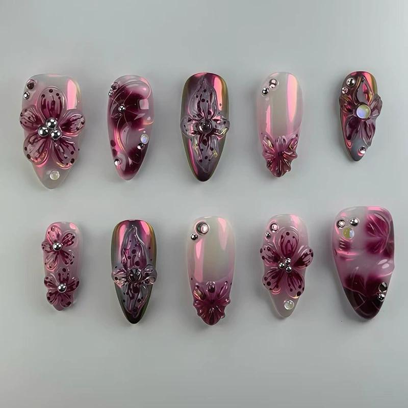 24 Peças Unhas Postiças Amêndoa Fosca Com Cola Gradiente Preto Brilho Borboleta Unhas Falsas Para Outono Inverno
