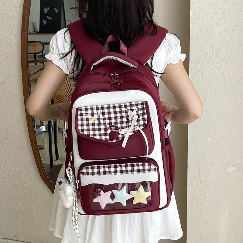 Schoolbag female high-value cute primary school students contrasting color backpack Korean version ins college style junior high school backpack