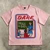 Men's T-shirt with Retro DARE Slogan Pattern Printed Short Sleeved T-shirt and American Street Style Round Neck Men's Casual Top