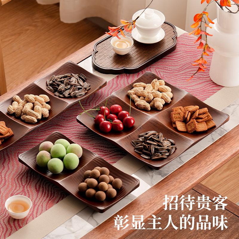 Household Division of Dry Fruit Tray Living Room Coffee Table Fruit Snack Candy Bamboo Tray